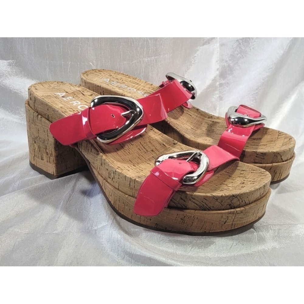 Aerosoles Women's Chance Platform Slide Patent Leather Cork Sandals Pink - 10.5M